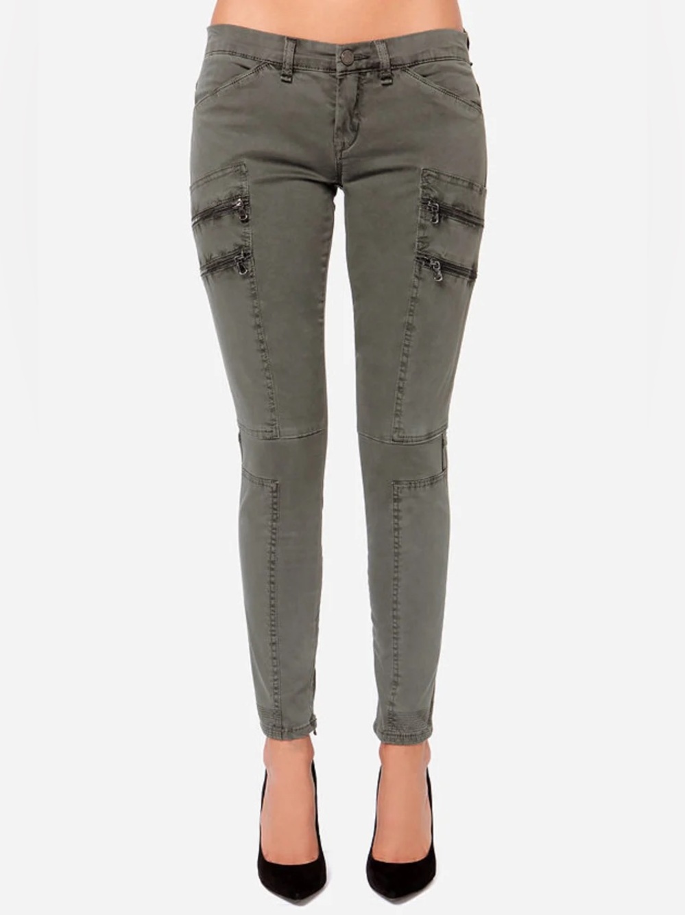 BLANK NYC Olive Green Moto Zip Cargo Pocket Skinny Pants